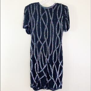 Vintage Laurence Kazar Silk Sequin Beaded Black Evening Dress